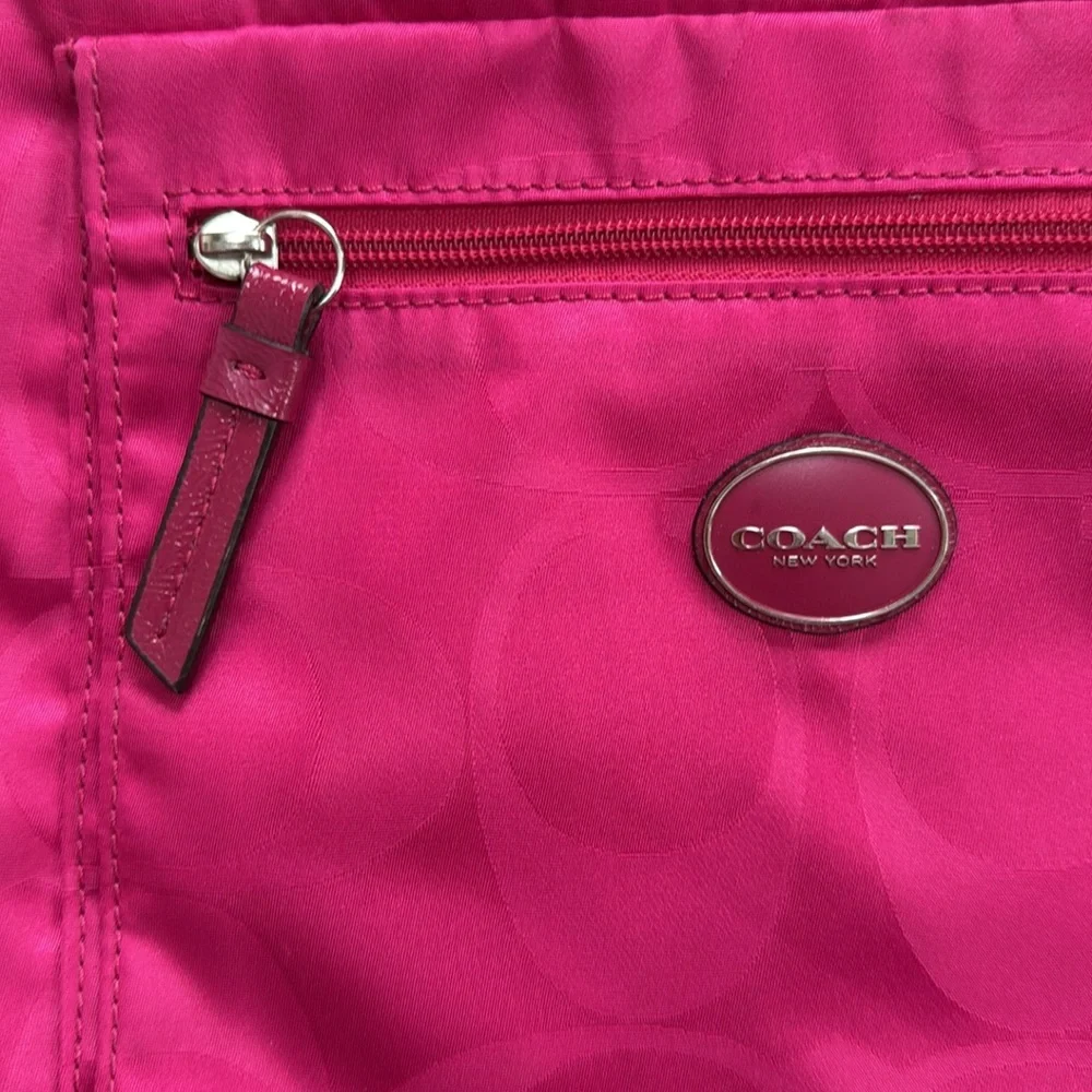 COACH Bright Pink Getaway Signature Print Nylon File Crossbody Bag Purse